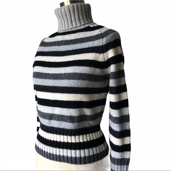 Vintage Gap Women's Black Grey Cream Striped Chunky Turtleneck Sweater S - Picture 2 of 12